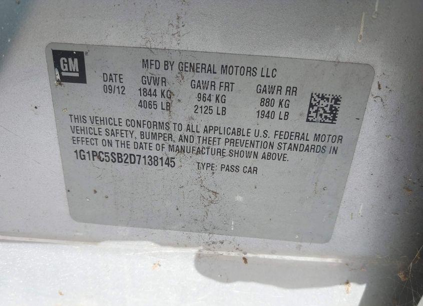 Photo 9 of 2013 Chevrolet Cruze 1LT AUTO (VIN 1G1PC5SB2D7138145)