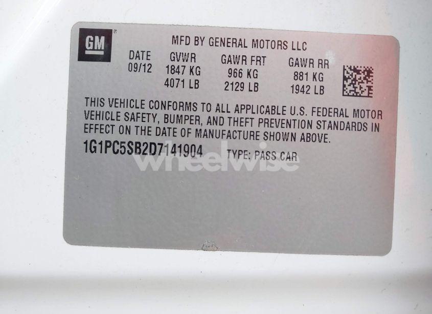 Photo 9 of 2013 Chevrolet Cruze 1LT AUTO (VIN 1G1PC5SB2D7141904)