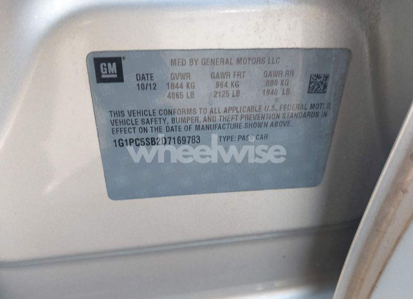 Photo 9 of 2013 Chevrolet Cruze 1LT AUTO (VIN 1G1PC5SB2D7169783)