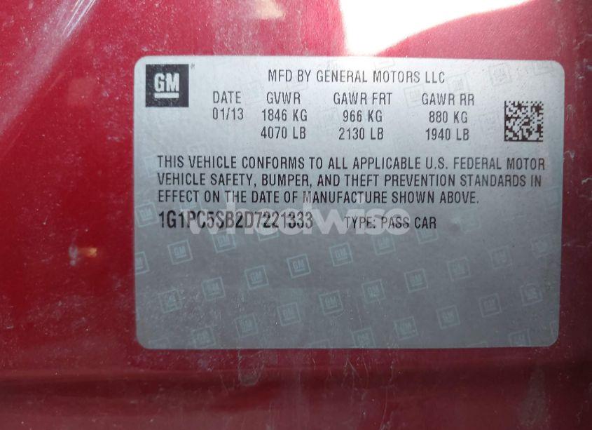 Photo 9 of 2013 Chevrolet Cruze 1LT AUTO (VIN 1G1PC5SB2D7221333)