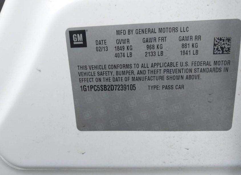 Photo 9 of 2013 Chevrolet Cruze 1LT AUTO (VIN 1G1PC5SB2D7239105)