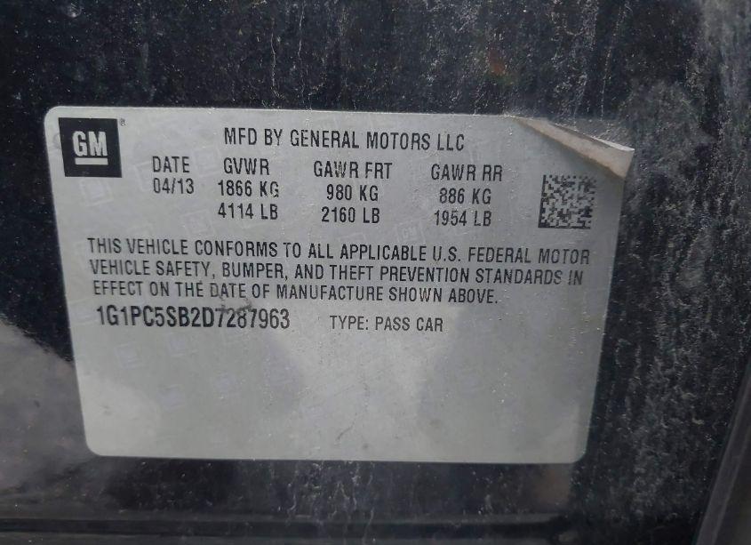 Photo 9 of 2013 Chevrolet Cruze 1LT AUTO (VIN 1G1PC5SB2D7287963)