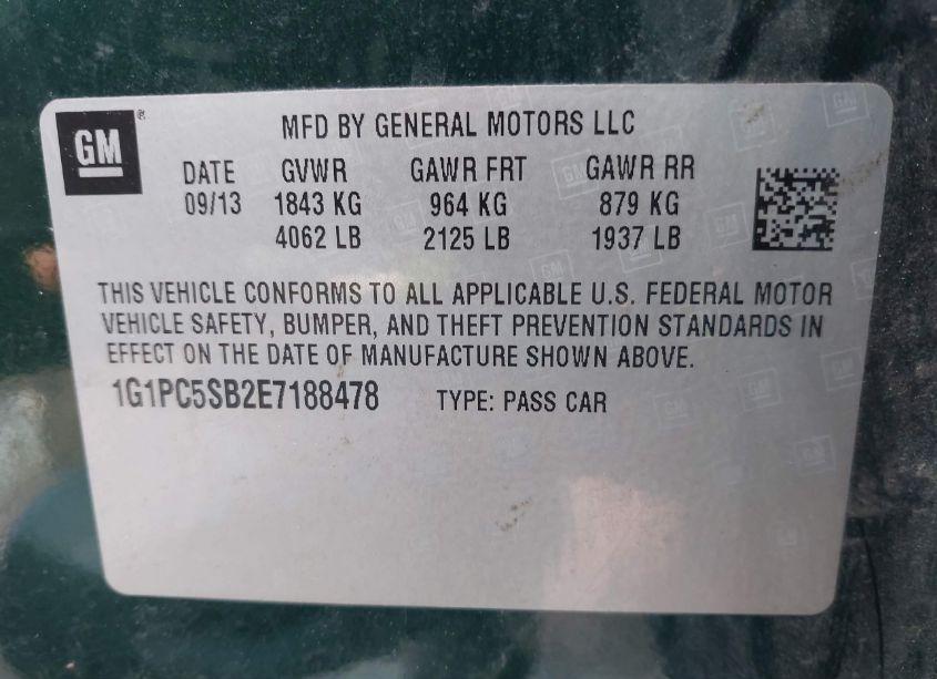 Photo 9 of 2014 Chevrolet Cruze 1LT AUTO (VIN 1G1PC5SB2E7188478)