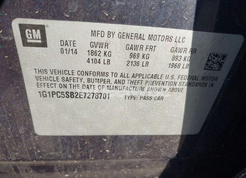 Photo 9 of 2014 Chevrolet Cruze 1LT AUTO (VIN 1G1PC5SB2E7278701)