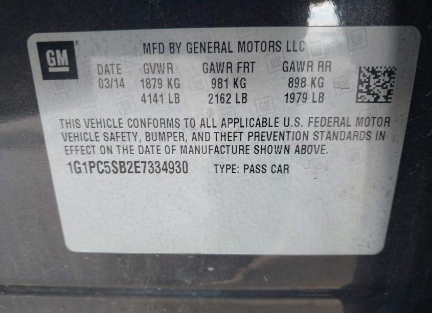 Photo 9 of 2014 Chevrolet Cruze 1LT AUTO (VIN 1G1PC5SB2E7334930)