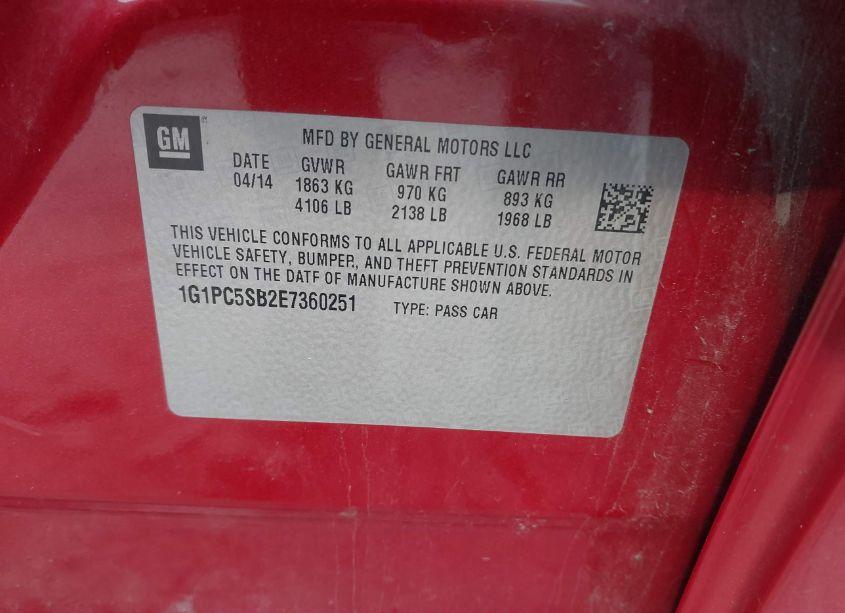 Photo 9 of 2014 Chevrolet Cruze 1LT AUTO (VIN 1G1PC5SB2E7360251)