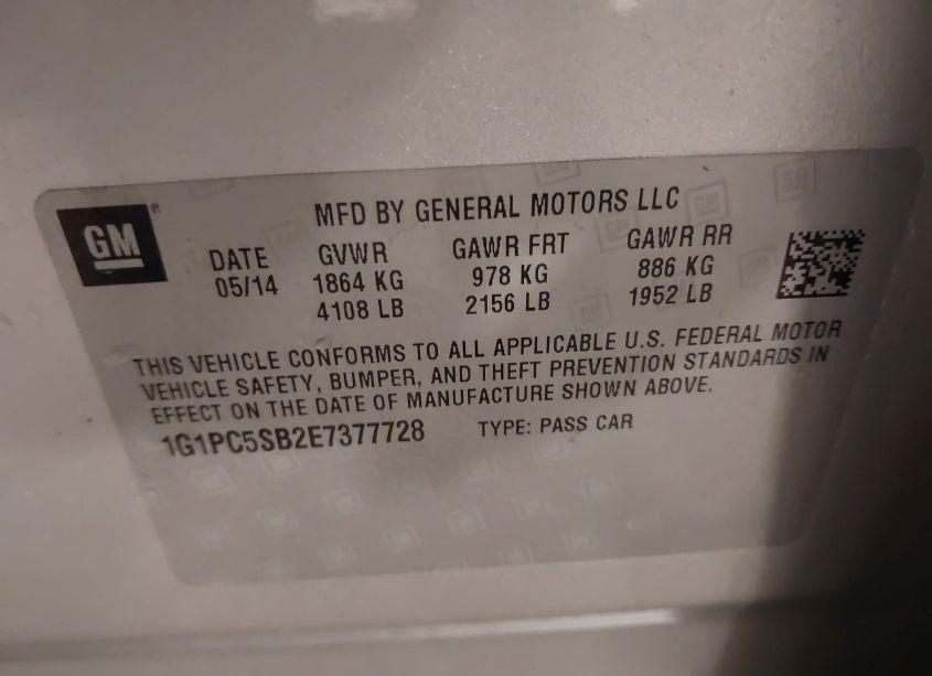 Photo 9 of 2014 Chevrolet Cruze 1LT AUTO (VIN 1G1PC5SB2E7377728)