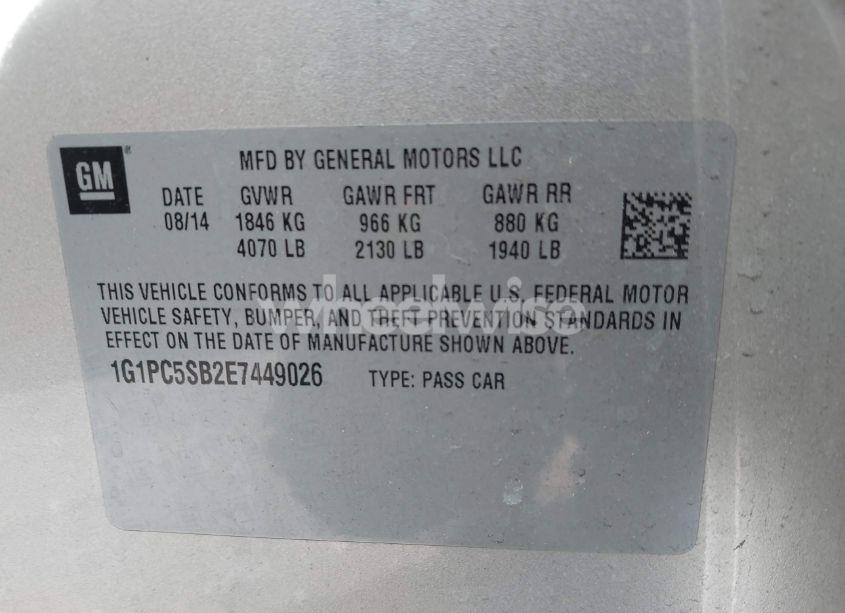 Photo 9 of 2014 Chevrolet Cruze 1LT AUTO (VIN 1G1PC5SB2E7449026)