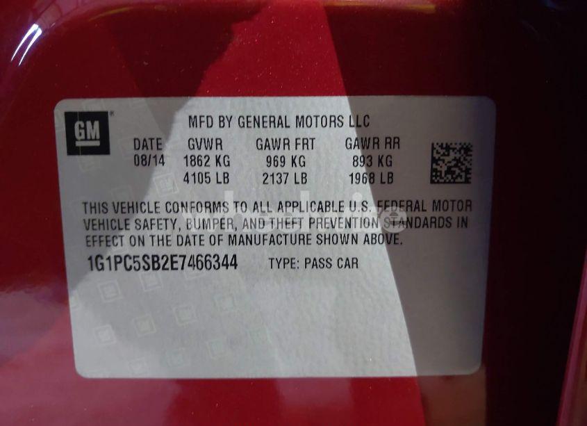 Photo 9 of 2014 Chevrolet Cruze 1LT AUTO (VIN 1G1PC5SB2E7466344)