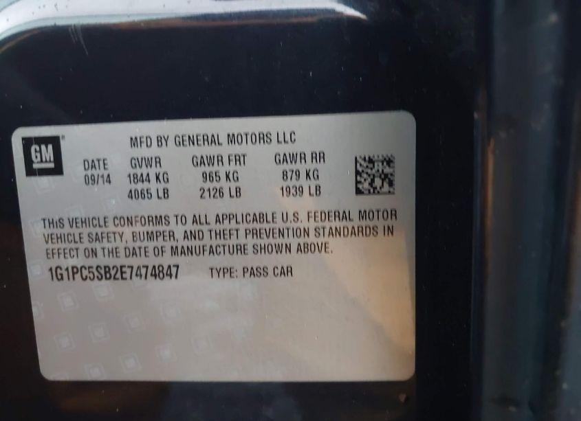 Photo 9 of 2014 Chevrolet Cruze 1LT AUTO (VIN 1G1PC5SB2E7474847)