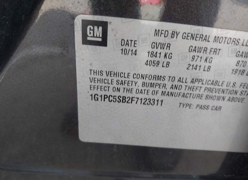 Photo 9 of 2015 Chevrolet Cruze 1LT AUTO (VIN 1G1PC5SB2F7123311)