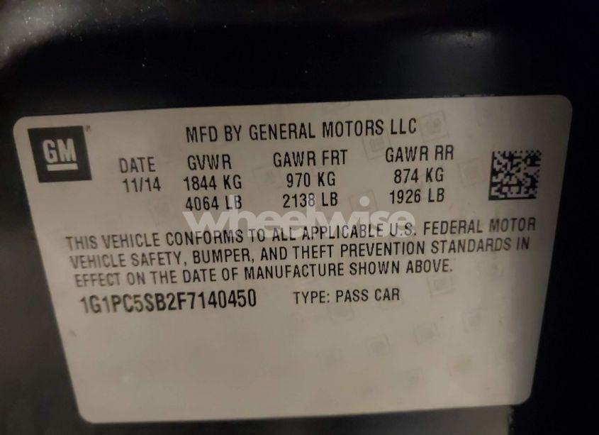 Photo 9 of 2015 Chevrolet Cruze 1LT AUTO (VIN 1G1PC5SB2F7140450)