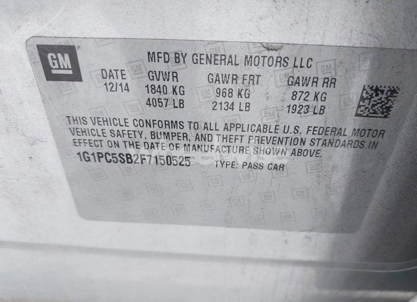 Photo 9 of 2015 Chevrolet Cruze 1LT AUTO (VIN 1G1PC5SB2F7150525)