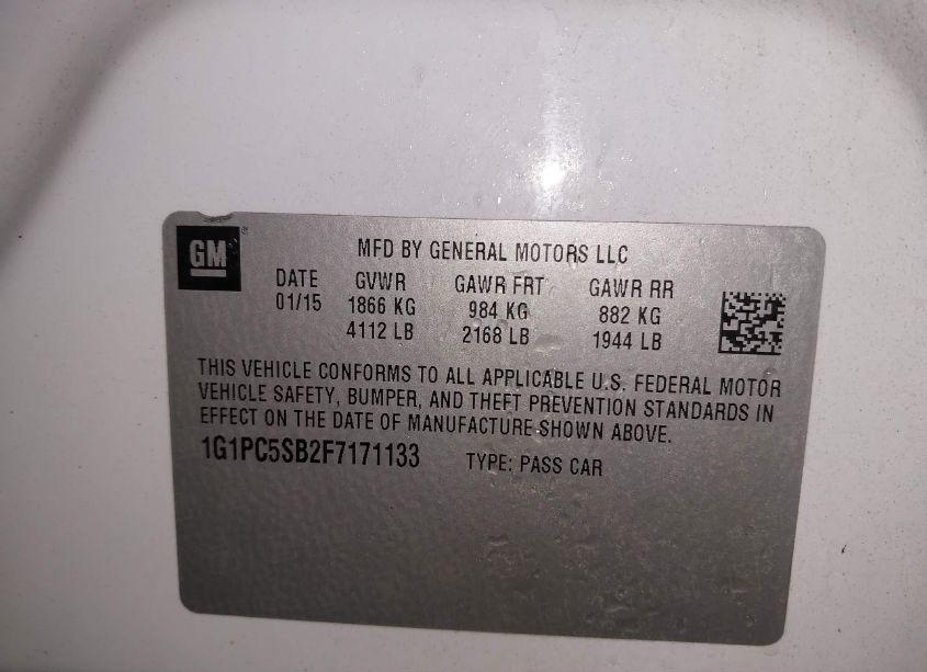 Photo 9 of 2015 Chevrolet Cruze 1LT AUTO (VIN 1G1PC5SB2F7171133)