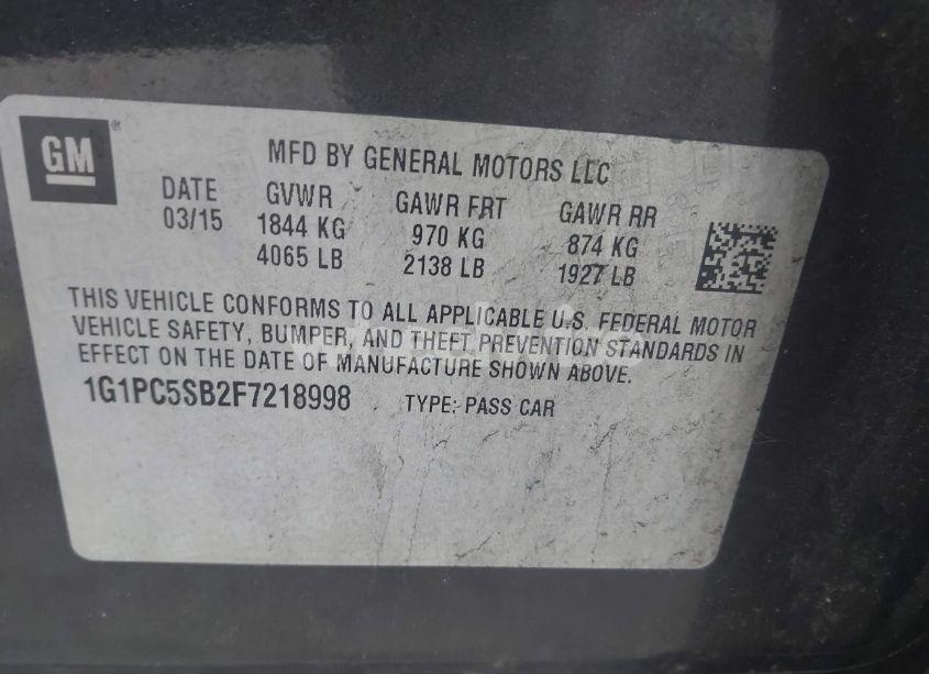 Photo 9 of 2015 Chevrolet Cruze 1LT AUTO (VIN 1G1PC5SB2F7218998)