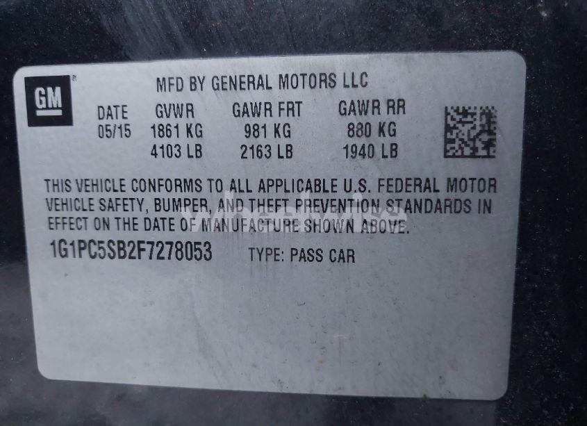 Photo 9 of 2015 Chevrolet Cruze 1LT AUTO (VIN 1G1PC5SB2F7278053)