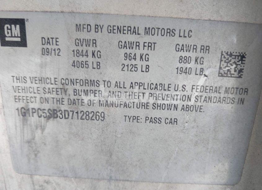 Photo 9 of 2013 Chevrolet Cruze 1LT AUTO (VIN 1G1PC5SB3D7128269)