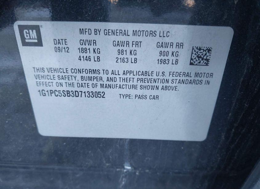 Photo 9 of 2013 Chevrolet Cruze LT (VIN 1G1PC5SB3D7133052)