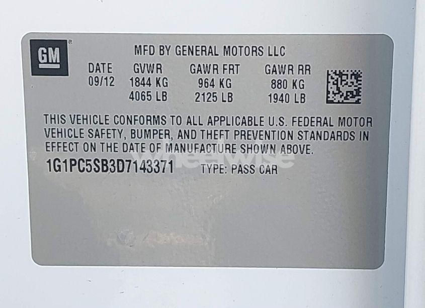 Photo 9 of 2013 Chevrolet Cruze 1LT AUTO (VIN 1G1PC5SB3D7143371)