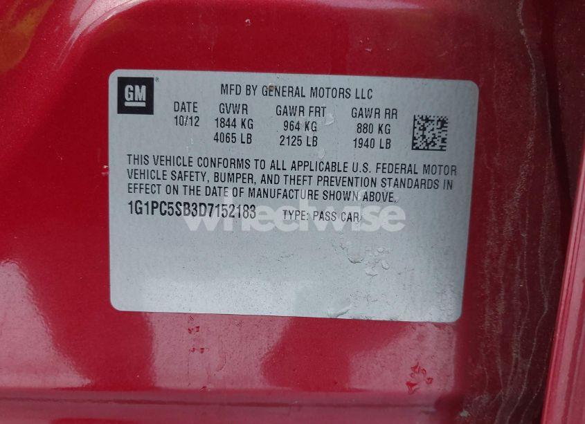 Photo 9 of 2013 Chevrolet Cruze 1LT AUTO (VIN 1G1PC5SB3D7152183)