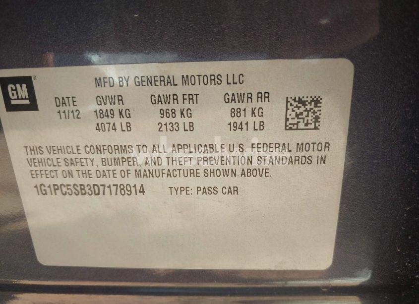 Photo 9 of 2013 Chevrolet Cruze 1LT AUTO (VIN 1G1PC5SB3D7178914)