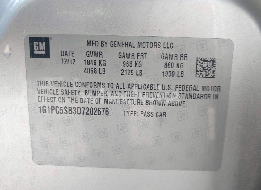 Photo 9 of 2013 Chevrolet Cruze 1LT AUTO (VIN 1G1PC5SB3D7202676)