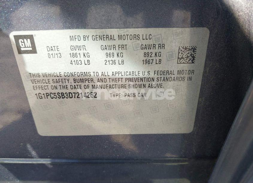 Photo 9 of 2013 Chevrolet Cruze 1LT AUTO (VIN 1G1PC5SB3D7214262)