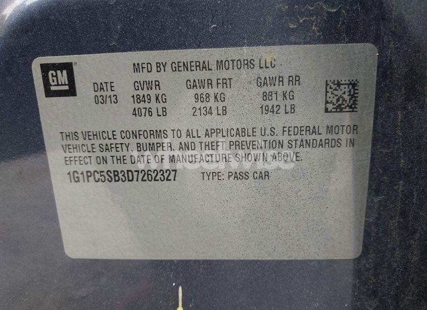 Photo 9 of 2013 Chevrolet Cruze 1LT AUTO (VIN 1G1PC5SB3D7262327)