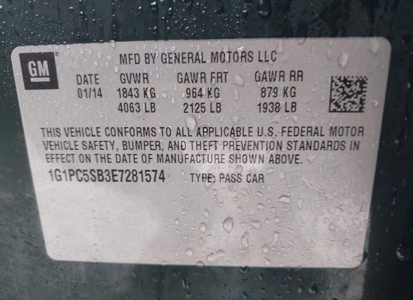 Photo 9 of 2014 Chevrolet Cruze LT (VIN 1G1PC5SB3E7281574)