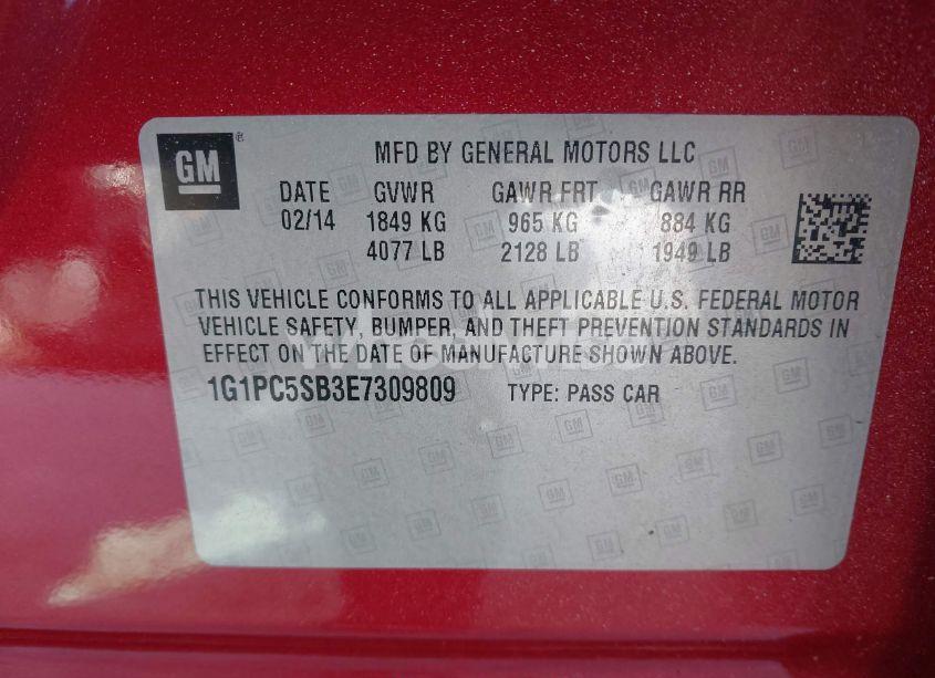 Photo 9 of 2014 Chevrolet Cruze 1LT AUTO (VIN 1G1PC5SB3E7309809)