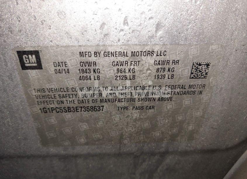 Photo 9 of 2014 Chevrolet Cruze 1LT AUTO (VIN 1G1PC5SB3E7358637)