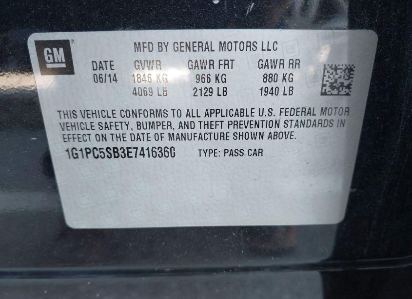 Photo 9 of 2014 Chevrolet Cruze 1LT AUTO (VIN 1G1PC5SB3E7416360)