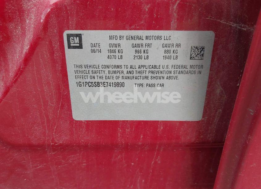 Photo 9 of 2014 Chevrolet Cruze 1LT AUTO (VIN 1G1PC5SB3E7419890)