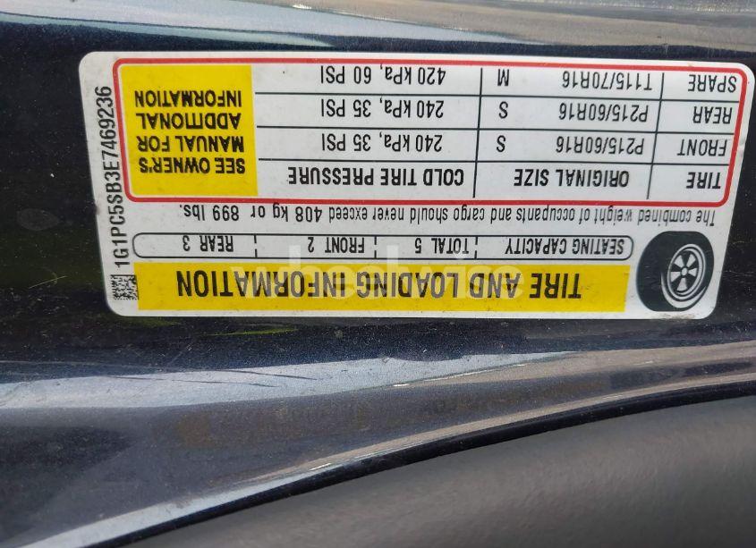 Photo 9 of 2014 Chevrolet Cruze 1LT AUTO (VIN 1G1PC5SB3E7469236)