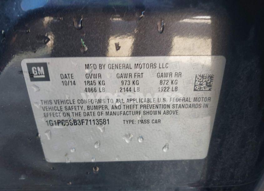 Photo 9 of 2015 Chevrolet Cruze 1LT AUTO (VIN 1G1PC5SB3F7113581)