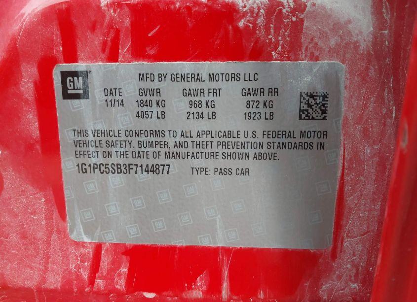 Photo 9 of 2015 Chevrolet Cruze 1LT AUTO (VIN 1G1PC5SB3F7144877)