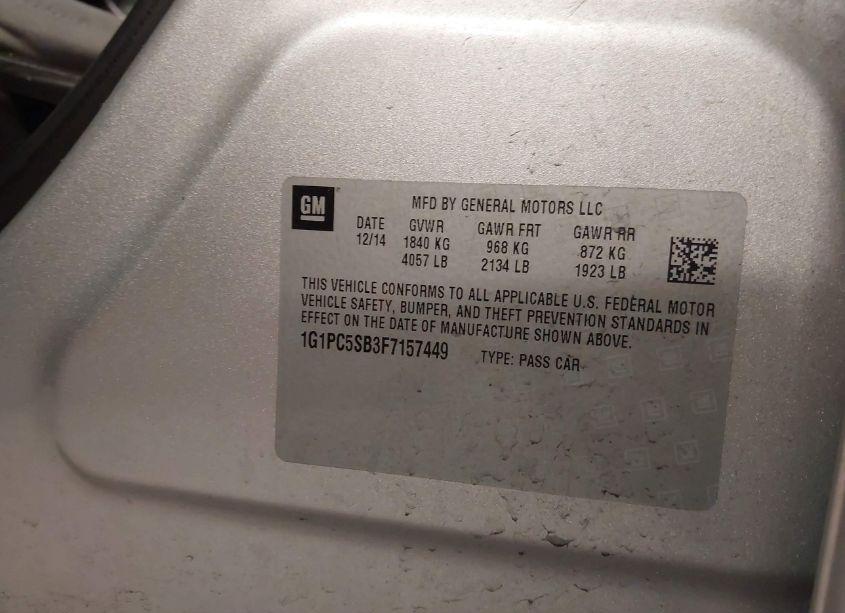 Photo 9 of 2015 Chevrolet Cruze 1LT AUTO (VIN 1G1PC5SB3F7157449)