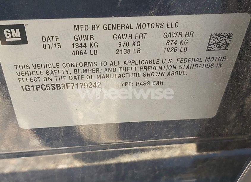 Photo 9 of 2015 Chevrolet Cruze LT (VIN 1G1PC5SB3F7179242)