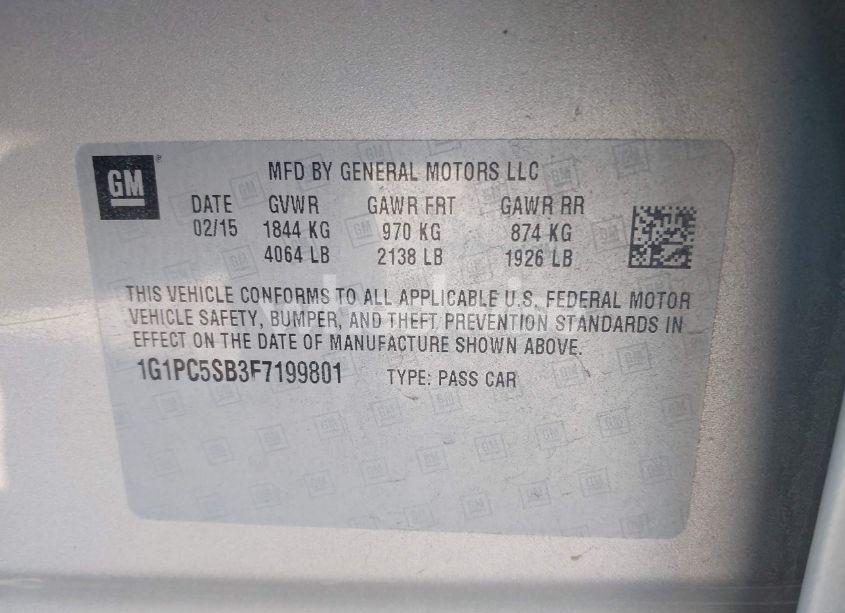 Photo 9 of 2015 Chevrolet Cruze 1LT AUTO (VIN 1G1PC5SB3F7199801)