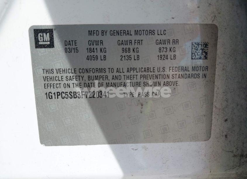 Photo 9 of 2015 Chevrolet Cruze 1LT AUTO (VIN 1G1PC5SB3F7220341)