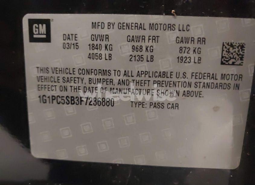 Photo 9 of 2015 Chevrolet Cruze 1LT AUTO (VIN 1G1PC5SB3F7236880)