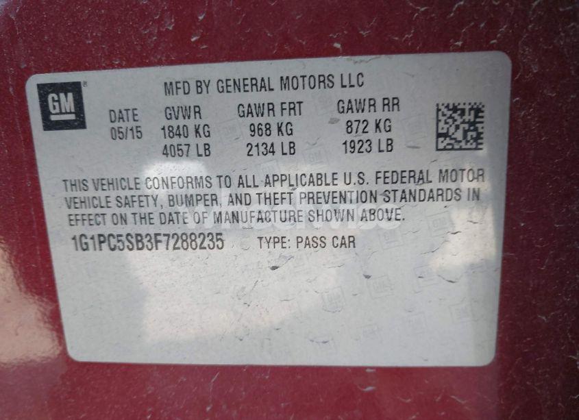 Photo 9 of 2015 Chevrolet Cruze 1LT AUTO (VIN 1G1PC5SB3F7288235)