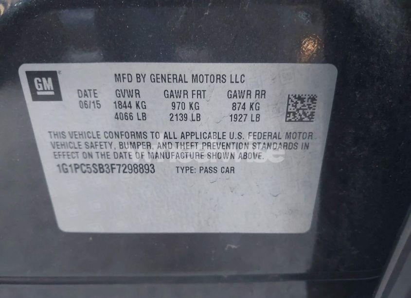 Photo 9 of 2015 Chevrolet Cruze 1LT AUTO (VIN 1G1PC5SB3F7298893)