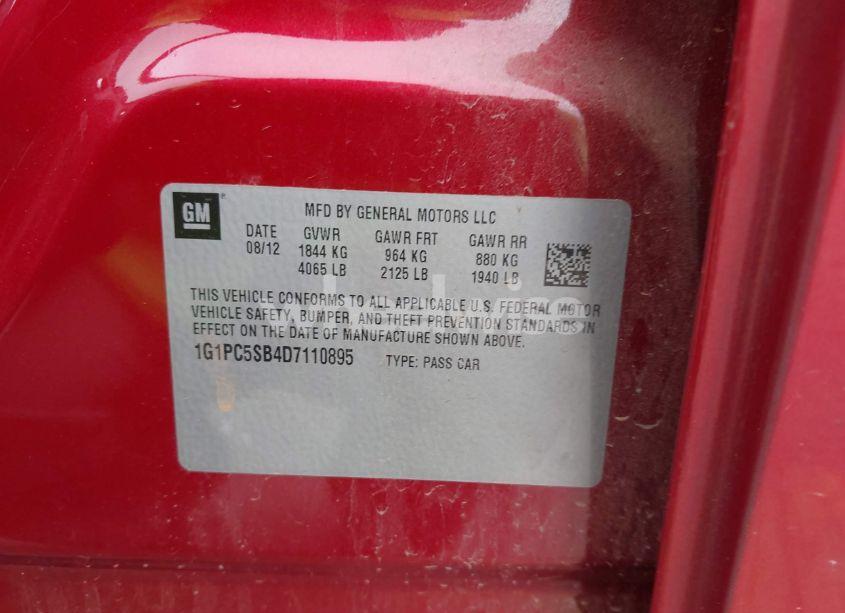 Photo 9 of 2013 Chevrolet Cruze 1LT AUTO (VIN 1G1PC5SB4D7110895)