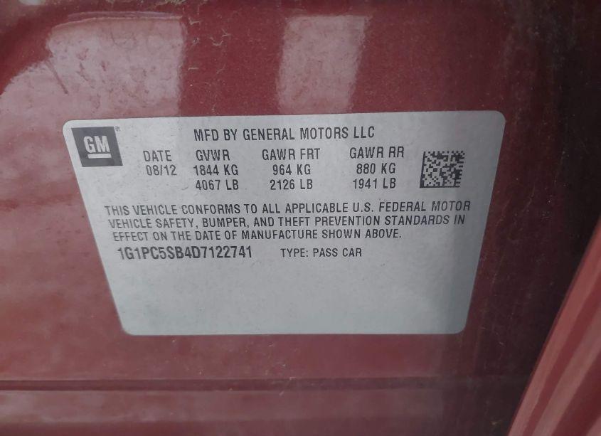 Photo 9 of 2013 Chevrolet Cruze 1LT AUTO (VIN 1G1PC5SB4D7122741)