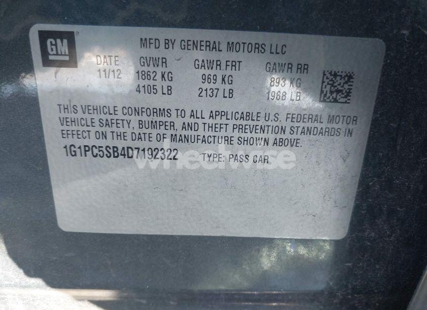 Photo 9 of 2013 Chevrolet Cruze 1LT AUTO (VIN 1G1PC5SB4D7192322)