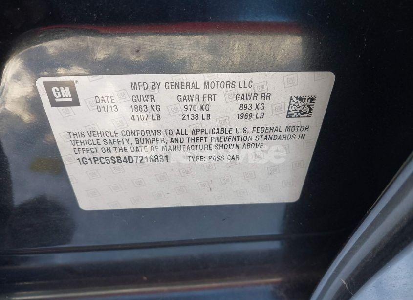 Photo 9 of 2013 Chevrolet Cruze 1LT AUTO (VIN 1G1PC5SB4D7216831)