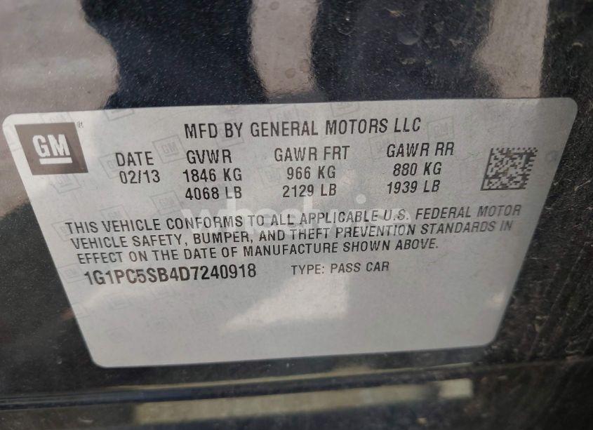 Photo 9 of 2013 Chevrolet Cruze 1LT AUTO (VIN 1G1PC5SB4D7240918)