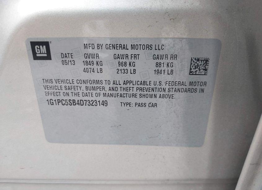 Photo 9 of 2013 Chevrolet Cruze 1LT AUTO (VIN 1G1PC5SB4D7323149)