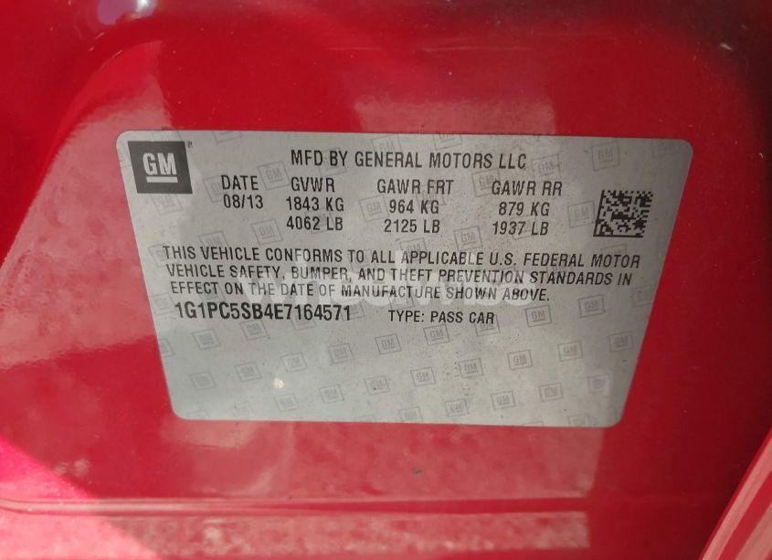 Photo 9 of 2014 Chevrolet Cruze 1LT AUTO (VIN 1G1PC5SB4E7164571)